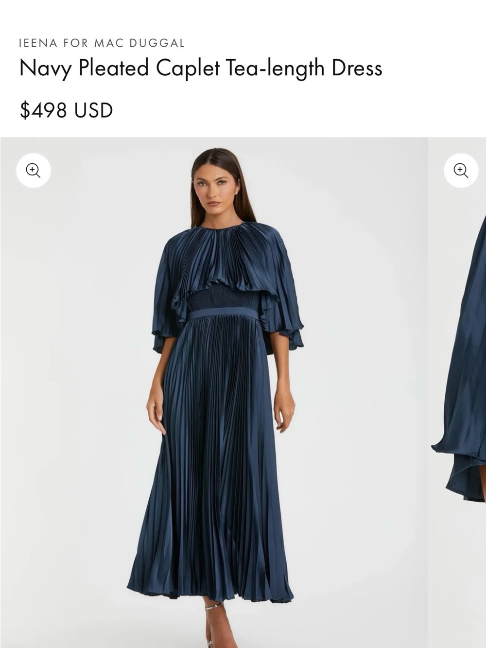 Mac Duggal Navy Pleated Caplet Midi Dress